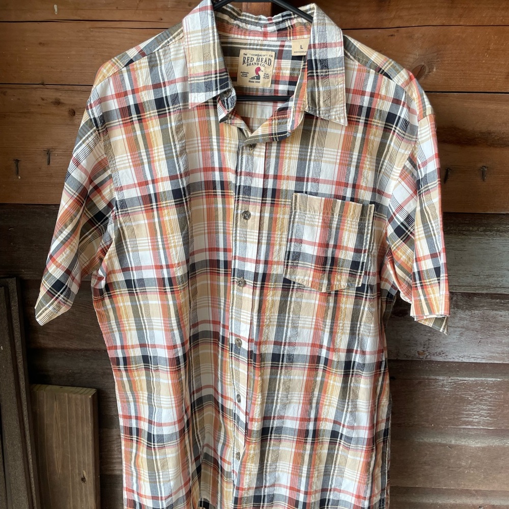 RedHead Casual Button Down Shirt Red and Black Plaid